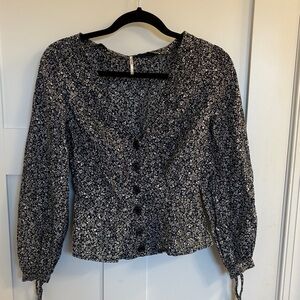 Floral Navy and White Women's Top